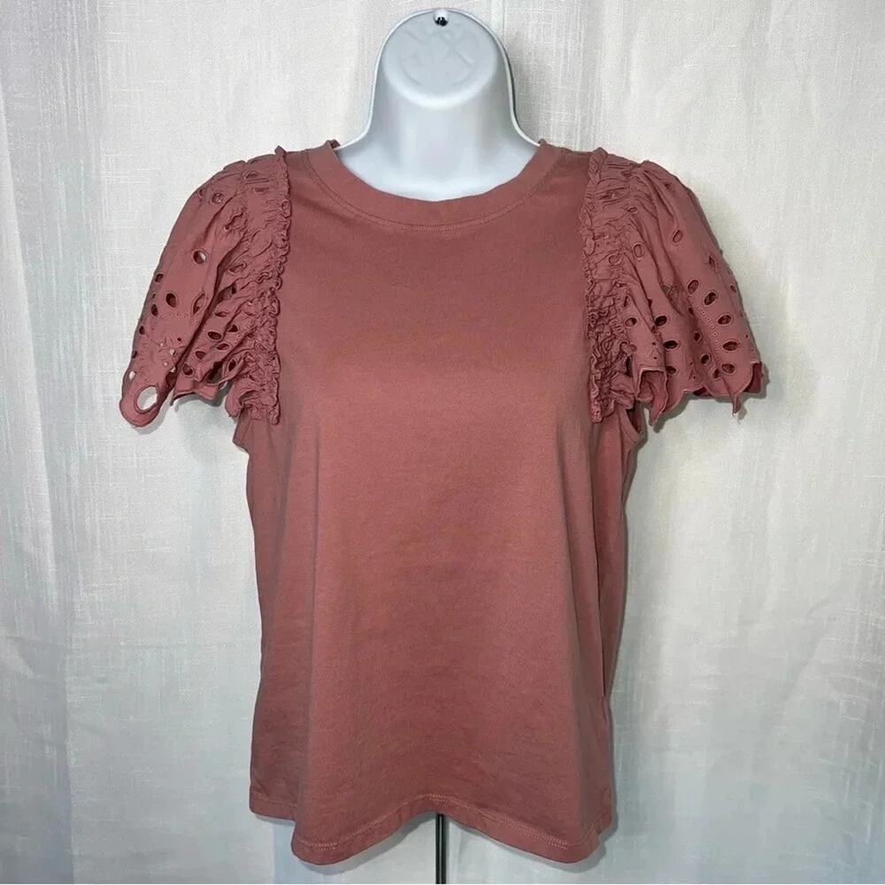 Express Ruffled Lattice Lace Sleeve Contemporary Top Size Small